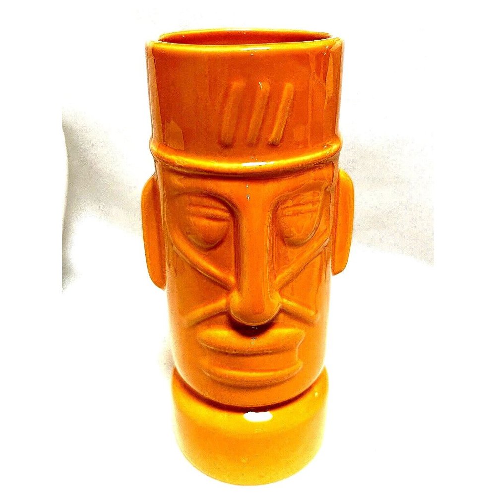 Orange Ceramic Tiki Vase / Mug / Decor - 7 inch
